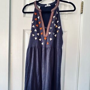 THML Navy Embroidered Halter‎ Dress with Triangle Accents Size Medium